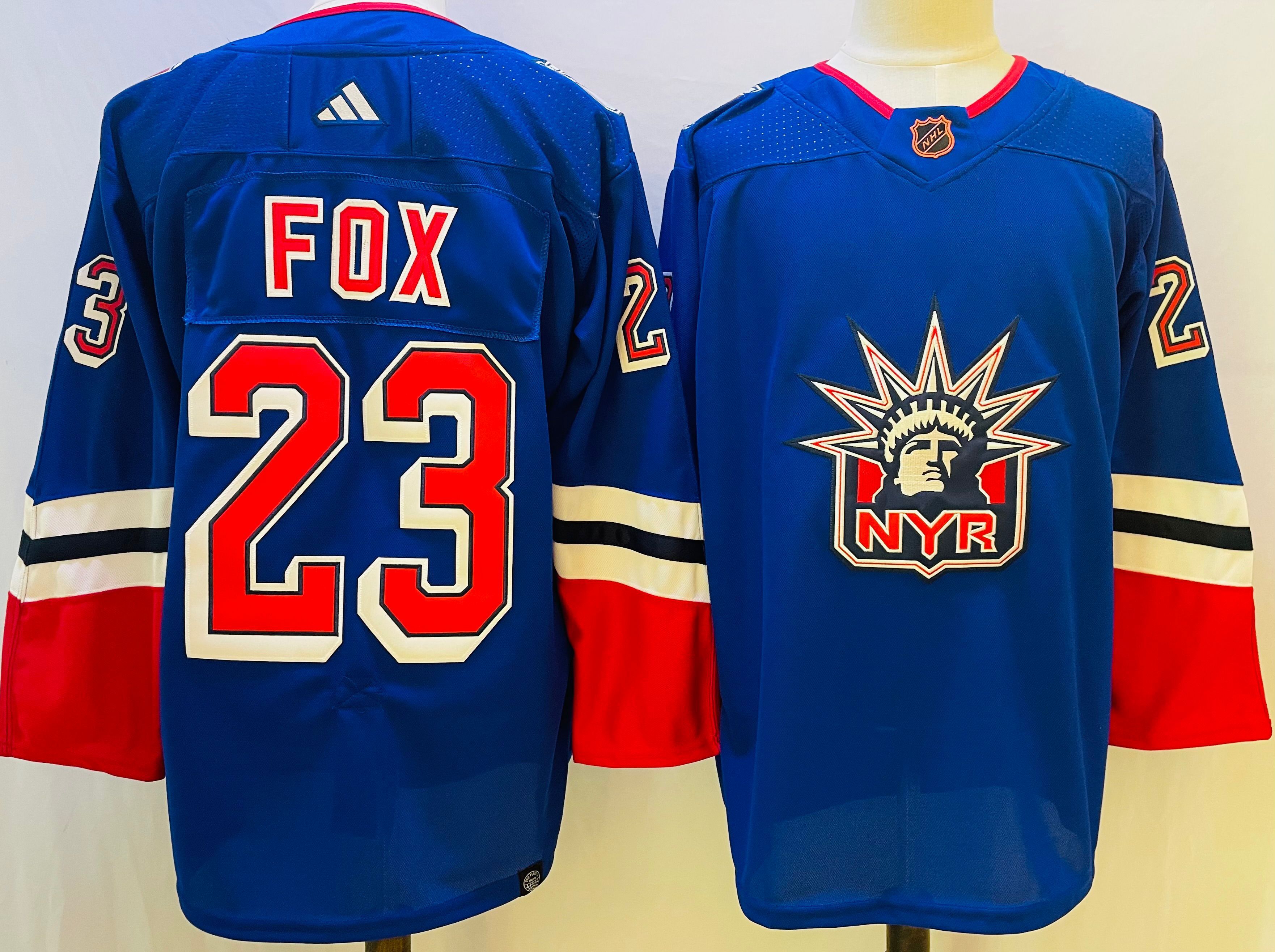Men New York Rangers 23 Fox Blue Throwback 2022 Adidas NHL Jerseys